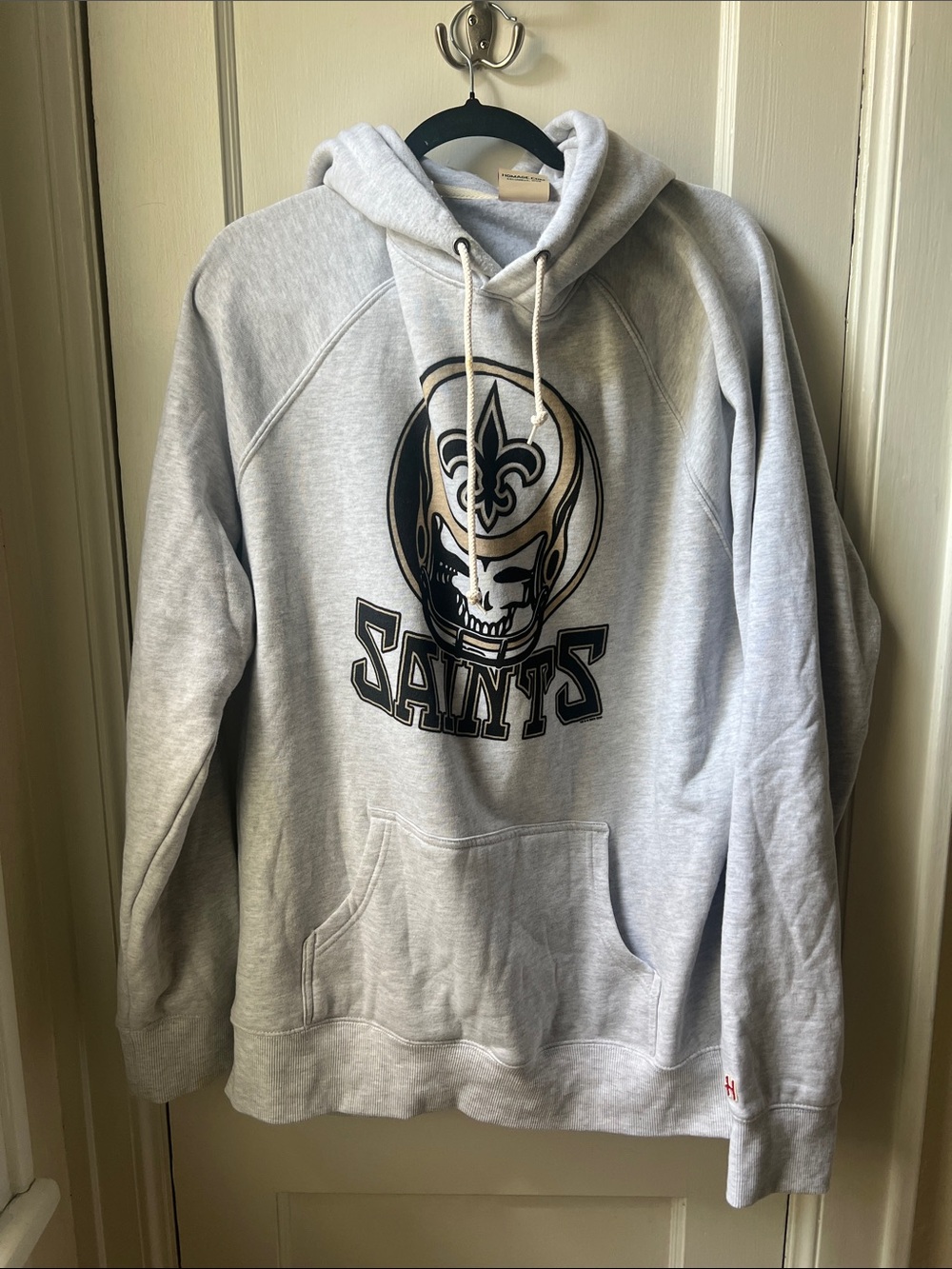 HOMAGE Light Gray Saints Pullover Hoodie with Helmet Skull Logo